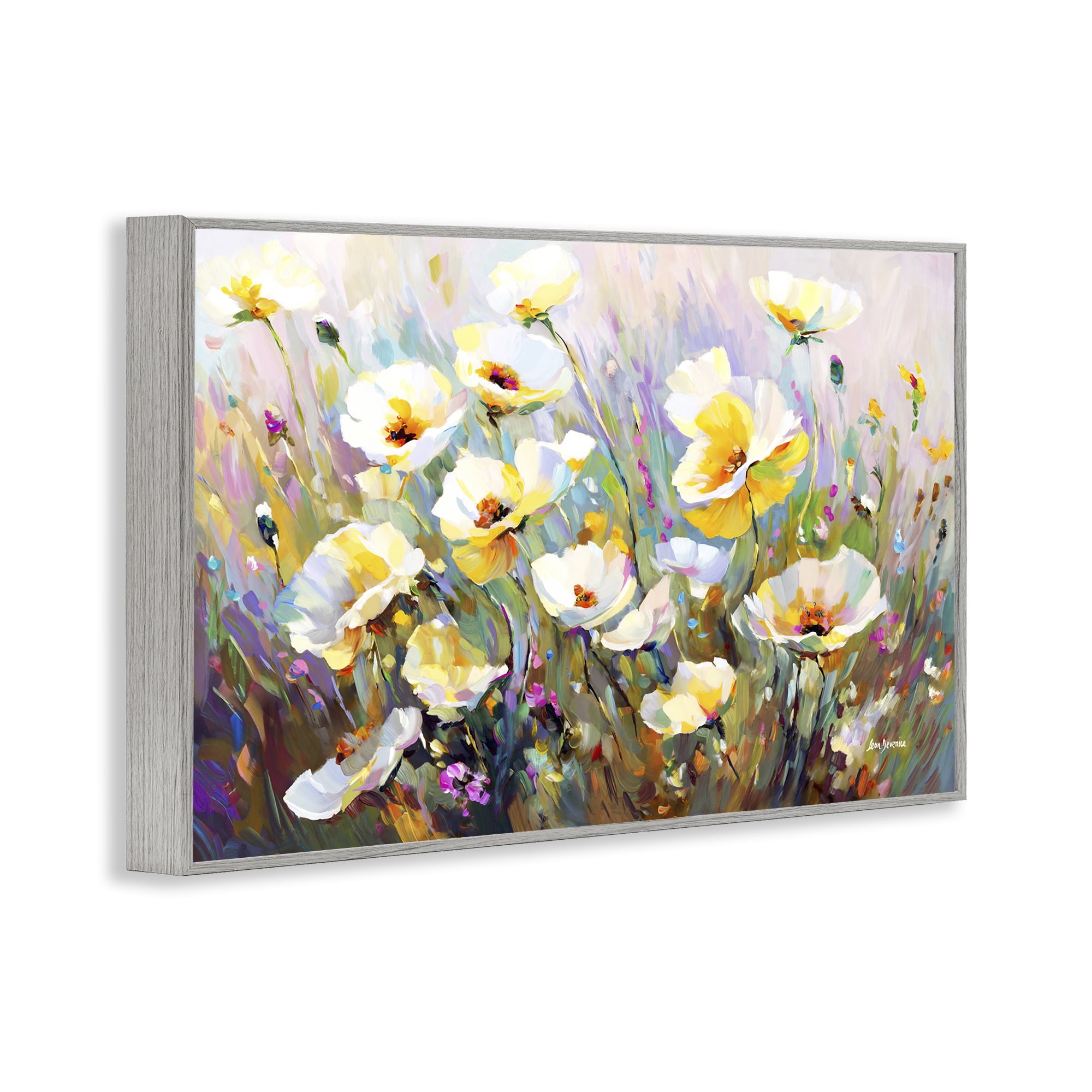Stupell Industries Sunlit Petals Embrace Botanical & Floral Painting Gray Framed Art Print Wall Art, 24 x 16