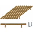 thumbnail image 1 of Laklulu - Tirador para armario de cocina de acero inoxidable dorado de 10 piezas, distancia entre orificios de 128 mm, tiradores para muebles de acero inoxidable con 20 tornillos de instalación, 1 of 4