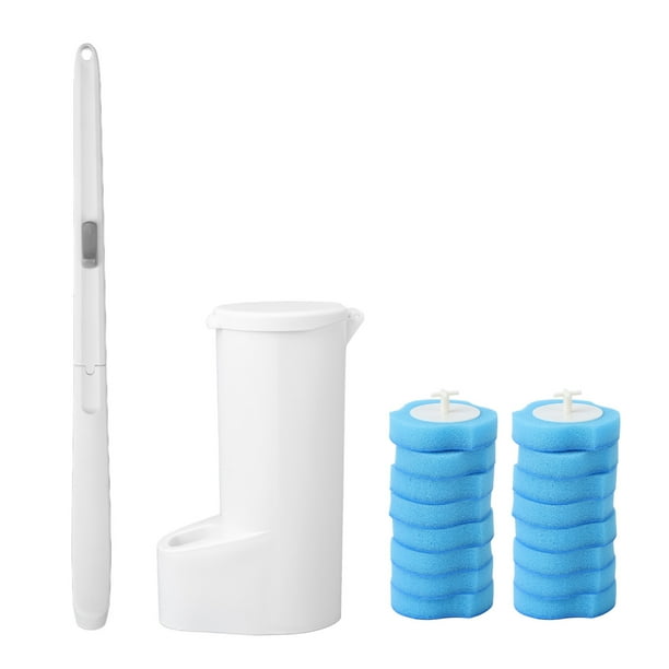 Juego de cepillos de baño desechables, 16 piezas, cabezal de esponja de repuesto, mango largo, soporte para limpiador de baño