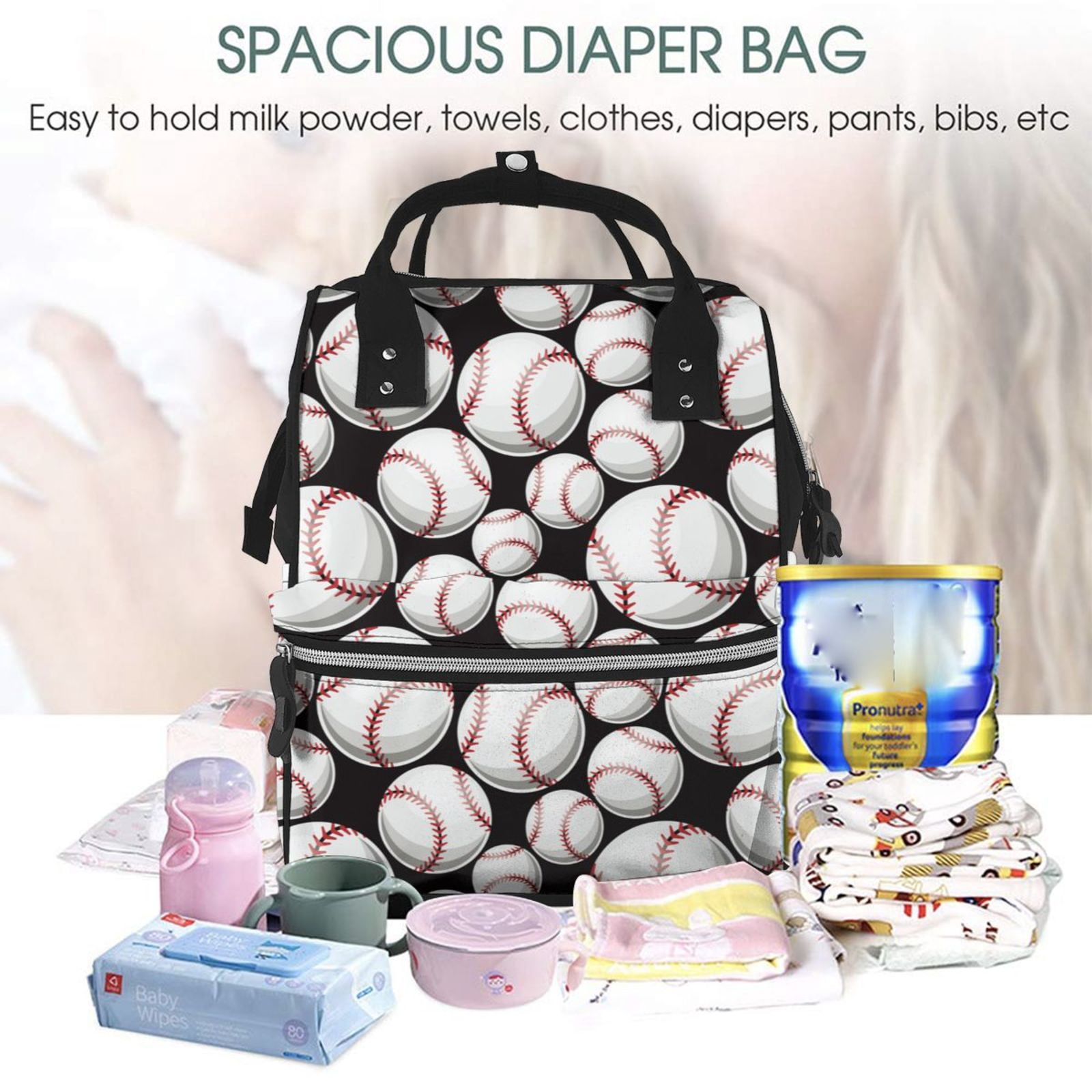 Kdxio Baby Diaper Backpack,Multi-Function Travel Backpack Nappy Bags,Nursing Bag, Fashion Mummy,Roomy Waterproof for Baby Care(Cute Baseball)