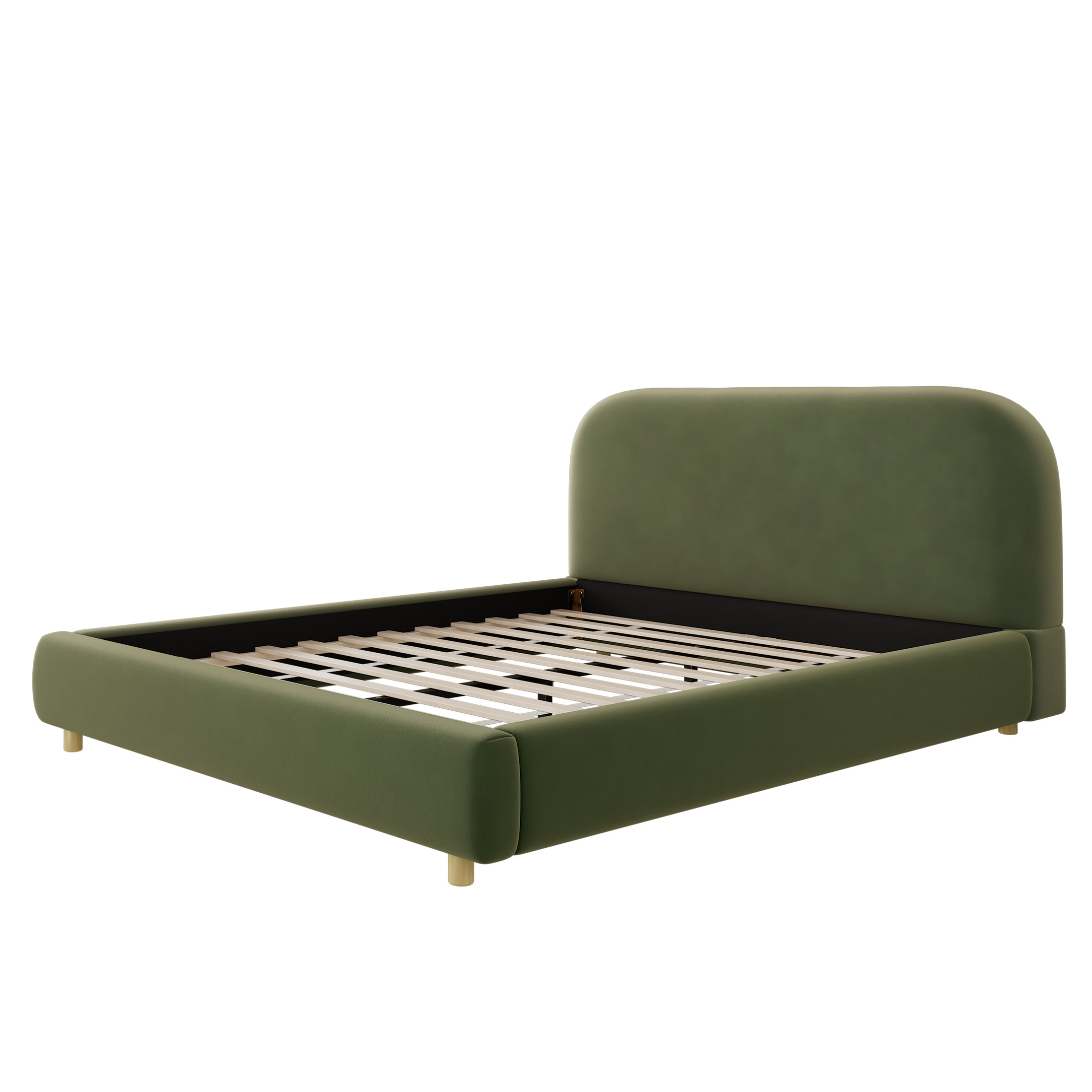 Christopher Knight Home Queen Size Bed Frame, Velvet Upholstered with Curved Thick Headboard, Olive Green