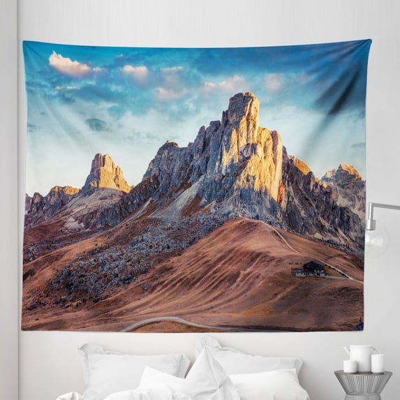 Epic Nature Tapestry, Dolomite Alps Morning View Autumn Scene Hiking Routes Famous Places Outdoorsy, Fabric Wall Hanging Decor for Bedroom Living Room Dorm, 5 Sizes, Multicolor, by Ambesonne