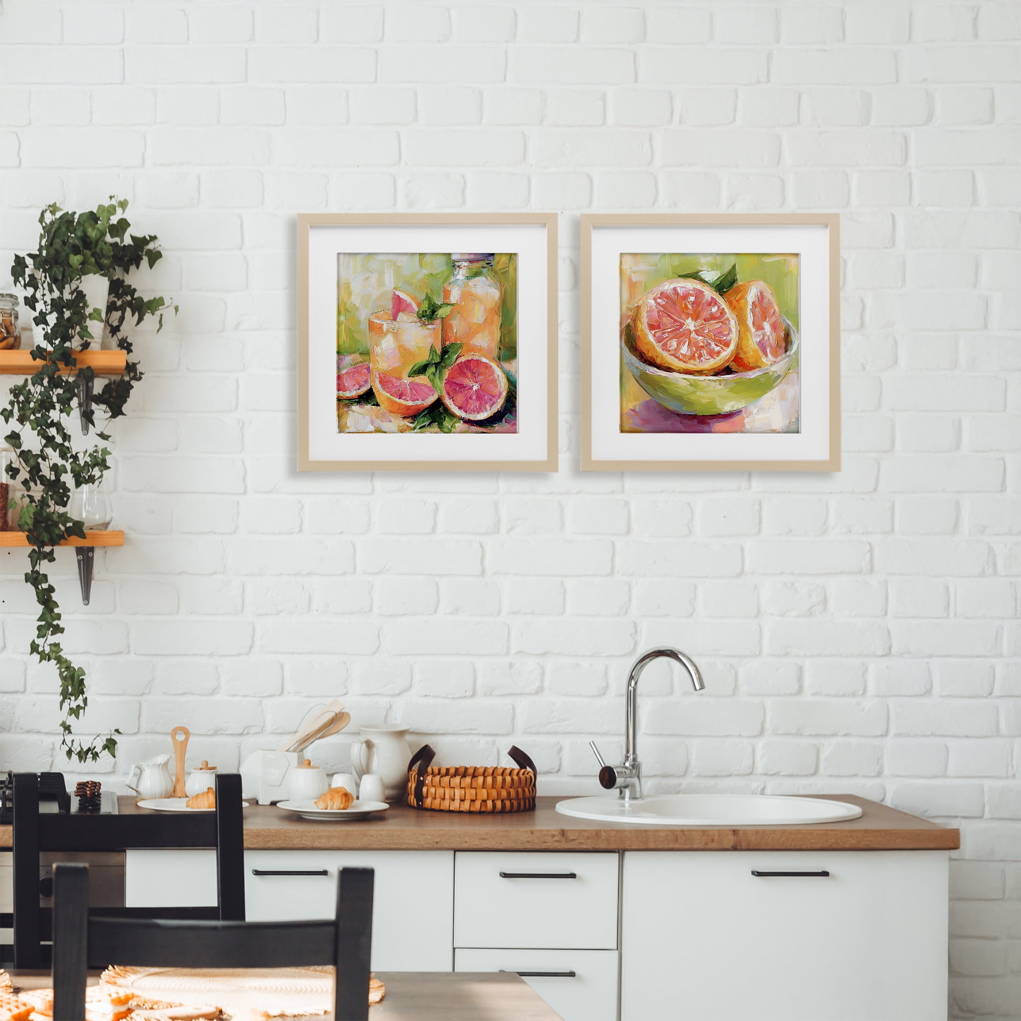 Stupell Industries Grapefruit Drinks & Fruits 2 Piece Birch Framed Print Under Glass Set, design by Riley B