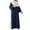 Navy, variant on Women'S Elegant Side Drawstring Maxi Dress, Ethnic Casual Loose Fit Long Dress With Round Neck, Polyester Comfort Wear
