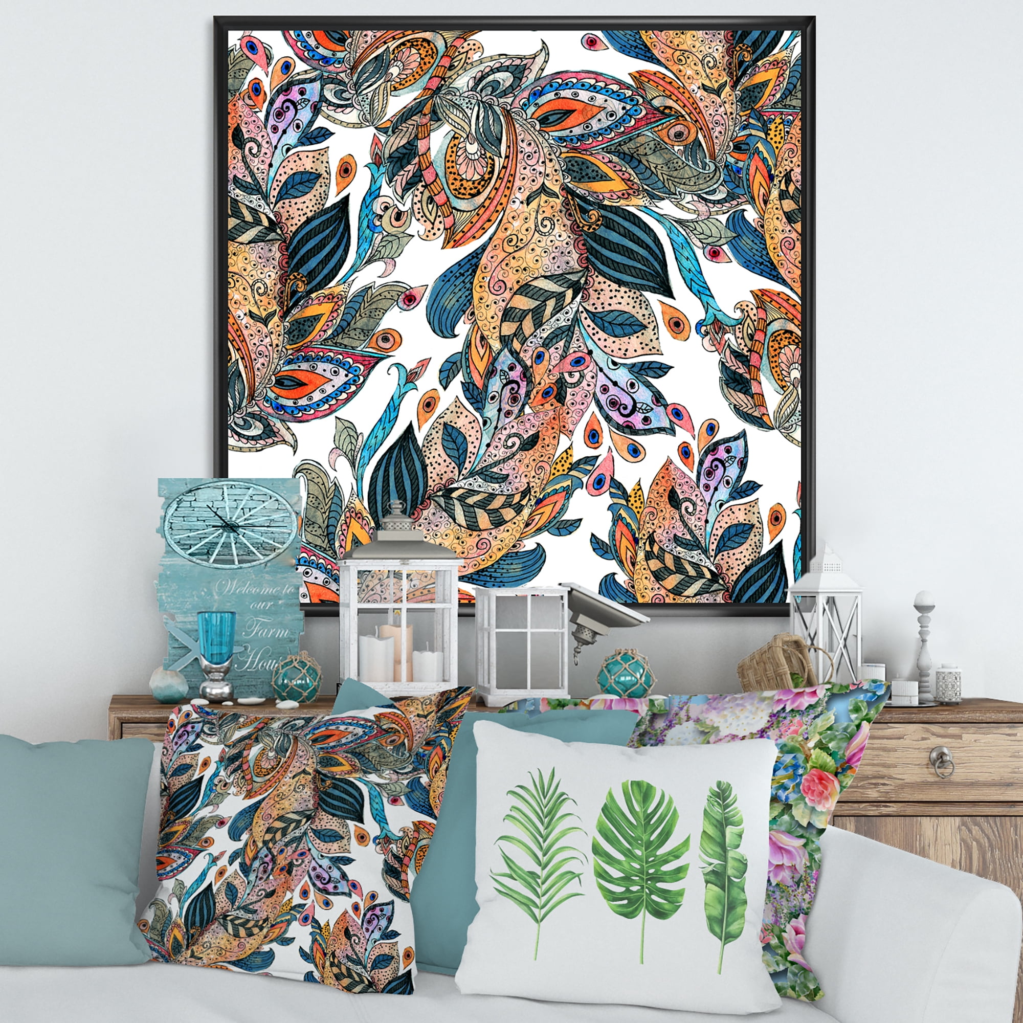 Floral Seamless Abstract Texture Pattern 36 in x 36 in Framed Painting Canvas Art Print, by Designart
