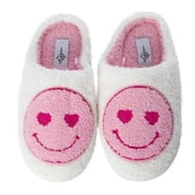 Smiley Face Slipper Pink & White Retro Vibe Size 9/10 Comfy Cute Holiday Gift