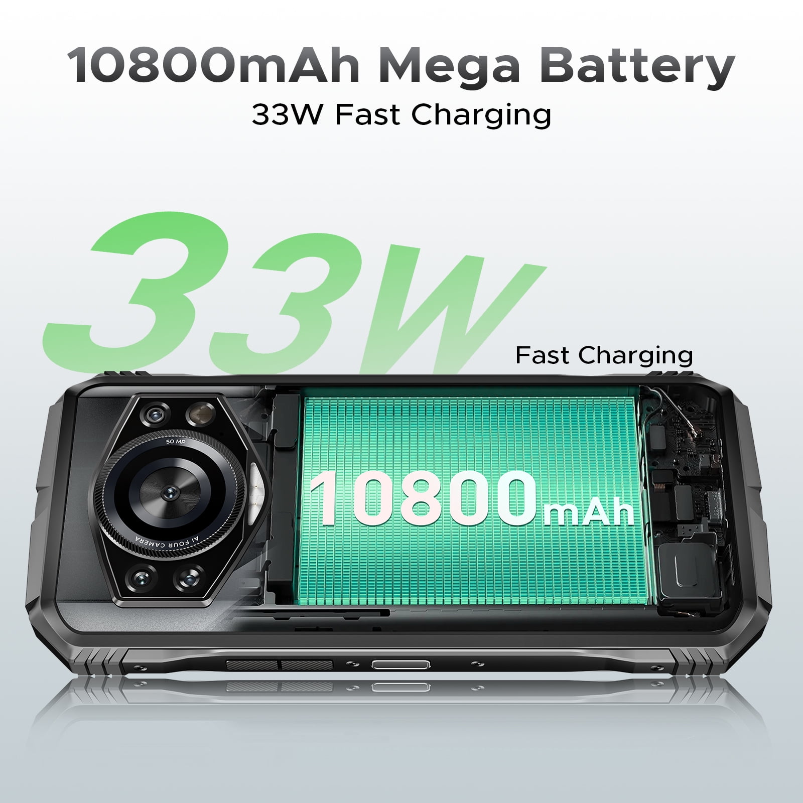 DOOGEE S Cyber Pro Rugged Phone, 10800mAh Android 14 Rugged Smartphone, 32GB+512GB, Helio G100 Octa Core Gaming Phones, 6.6" FHD+ 120Hz IPS Waterdrop Screen, 4G Dual SIM Mobile Phone, Green