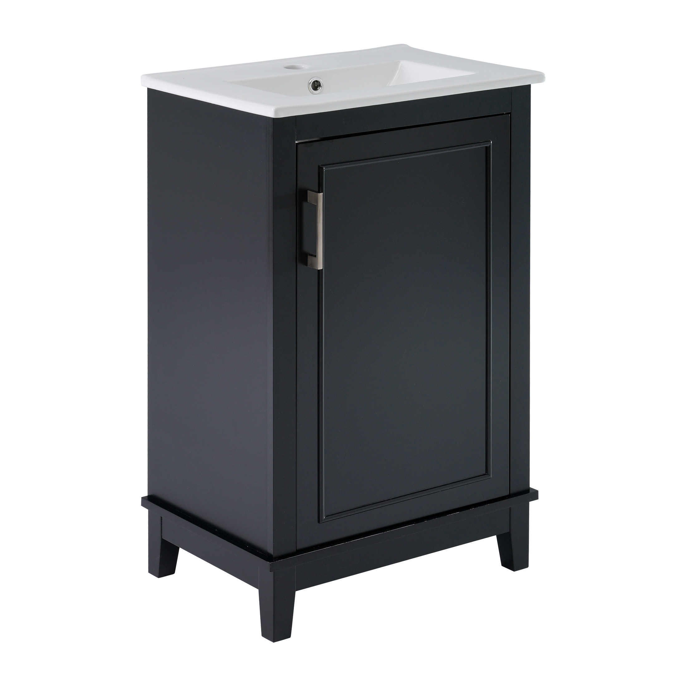 Jivora Modern Bathroom Vanity with Ceramic Sink, Storage, Shelves, Wood, Black