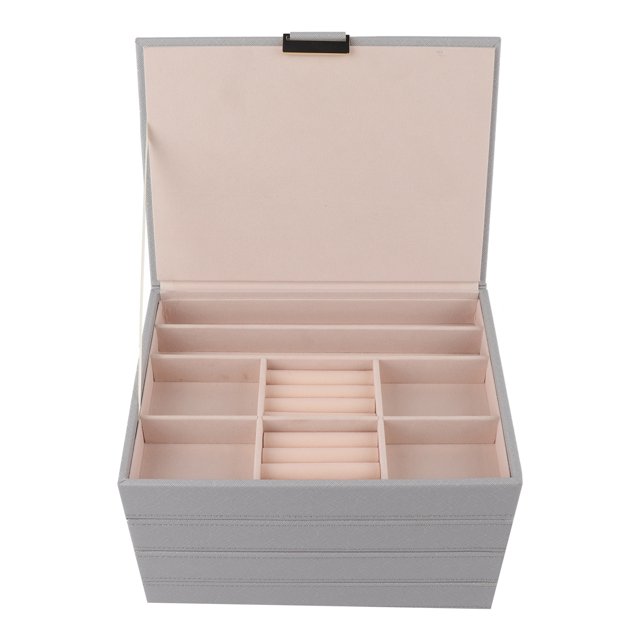 4 Layers PU Leather Ear Stud Ring Storage Box Detachable Jewelry Organizer CaseGray