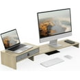 thumbnail image 1 of Dual Monitor Stand with Drawer - Adjustable - Laptop Riser for Desk Organizer. Adjustable Length and Angle Desktop Laptop Stand Office Organizer Printer, 1 of 8