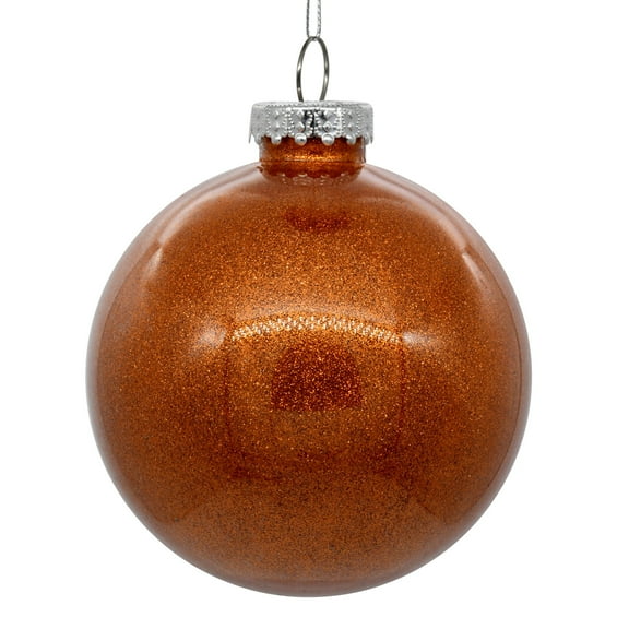 Vickerman 4" Clear Ball Christmas Ornament with Orange Glitter Interior, 6 Pieces per bag