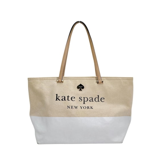 Pre-Owned Kate Spade Big Logo Canvas Tote Bag PXRU6572 108 Beige (Good)