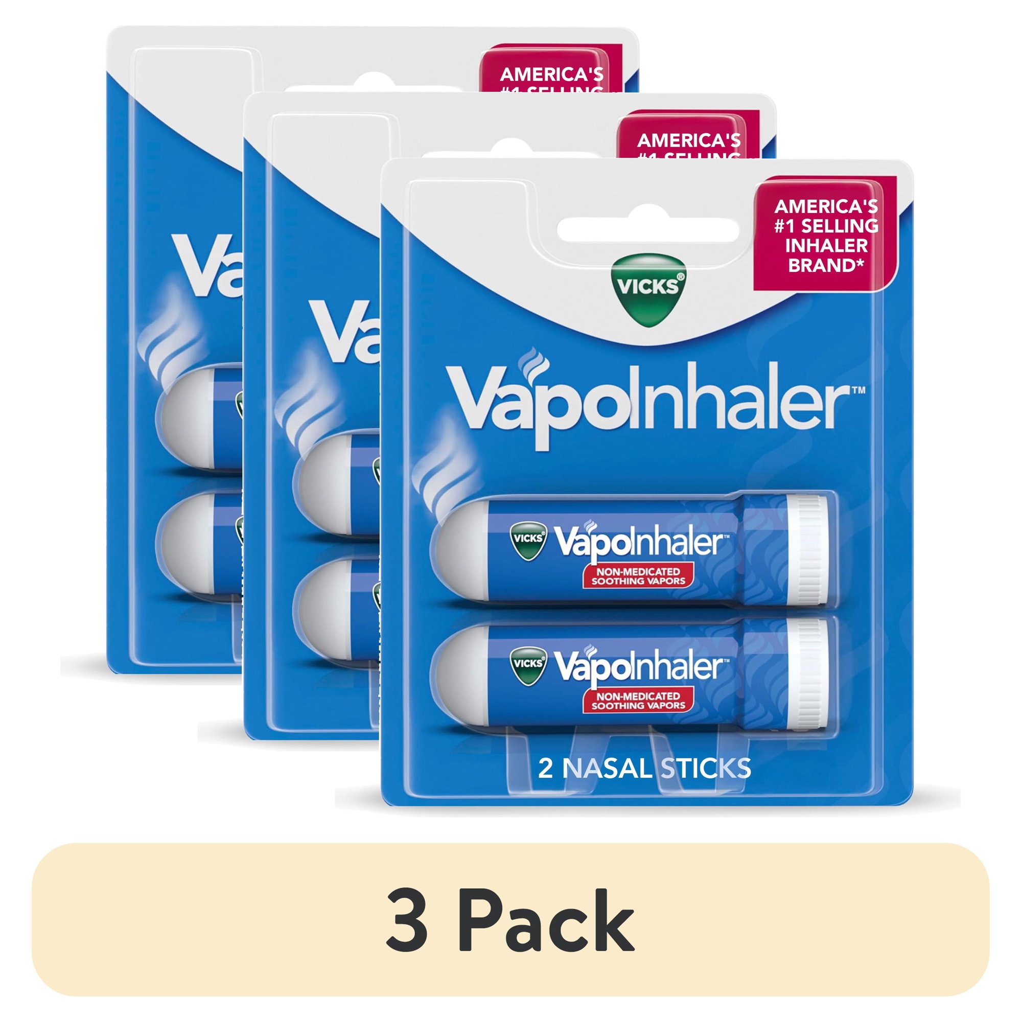 (3 pack) Vicks VapoInhaler, Soothing Non-Medicated Vapor Inhaler with Menthol Scent, 2 Count