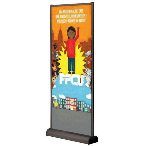 M&T Displays Wall Banner 31.5x78.75 Inch Black Aluminum Advertisement Pedestal Sign Holder Double Sided Floor Standing Poster Display