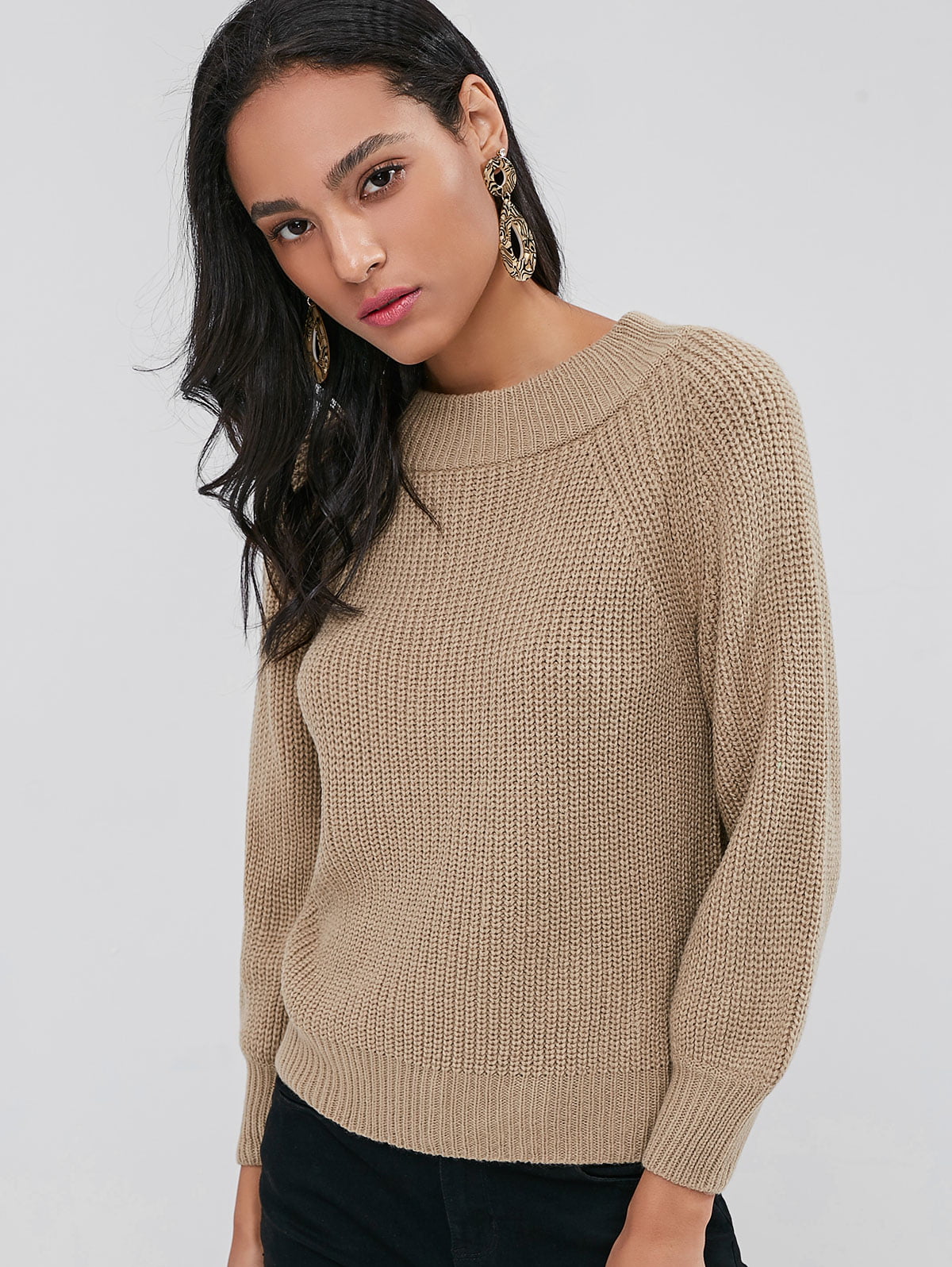 Zaful - Women Sweaters Long Sleeve Raglan Sleeve Chunky Sweater ...