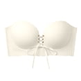 thumbnail image 4 of Scalloped Edge Strapless Push Up Bandeau Bra for Women, Thick Cup Front Tie Bras, Convertible Removable Shoulder Straps Anti-Slip Brassiere, 4 of 5