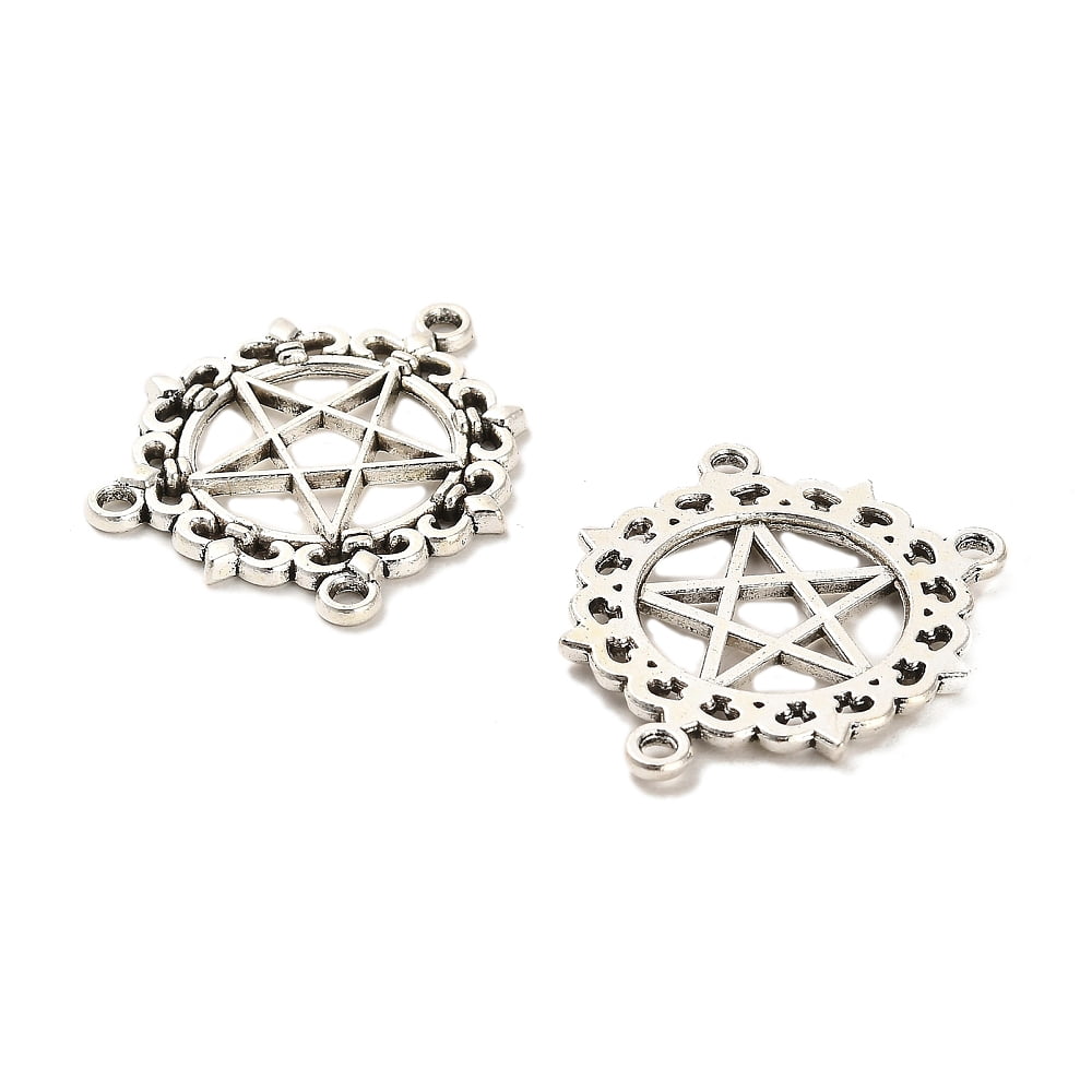 Tibetan style Alloy Chandelier Componenet Links Cadmium Free Lead Free Pentagram Silver 27x24x2mm Hole: 1.6mm 462pcs/1000g
