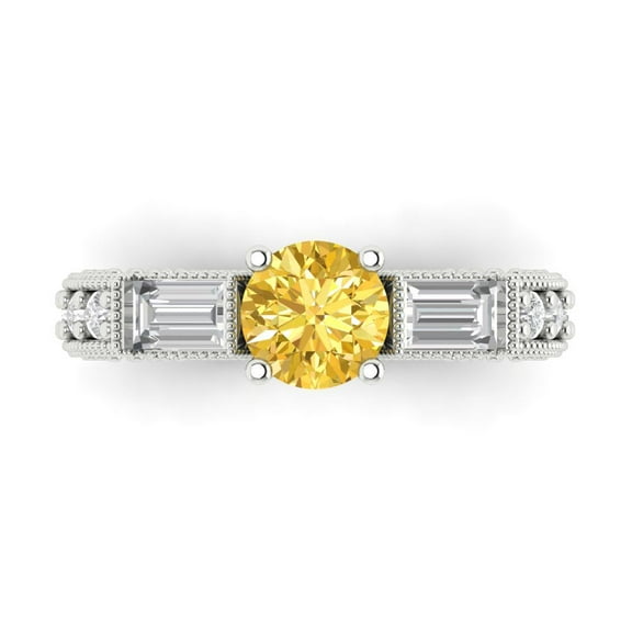 Three-Stone Engagement Ring for Women - 2.33ct Simulated Yellow Diamond in 18K White Gold Promise Ring