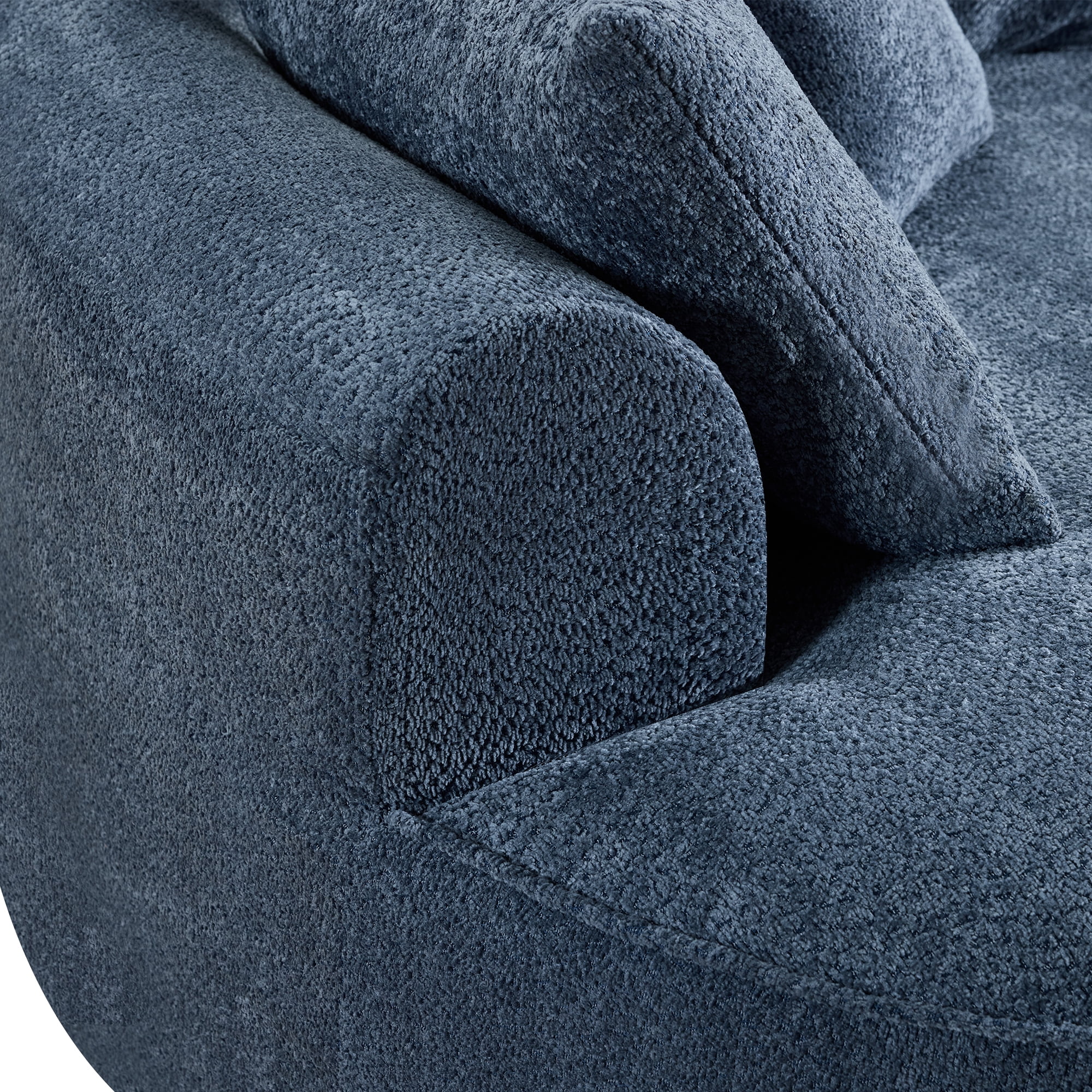 Curved Boneless Sofa, Modern Chenille Fabric Sectional Sofa with 3 Back and 4 Throw Pillows, High-Resilience Sponge Support and Ergonomic Design, 124.5 Inch Large Capacity Sofa for Living Room, Blue