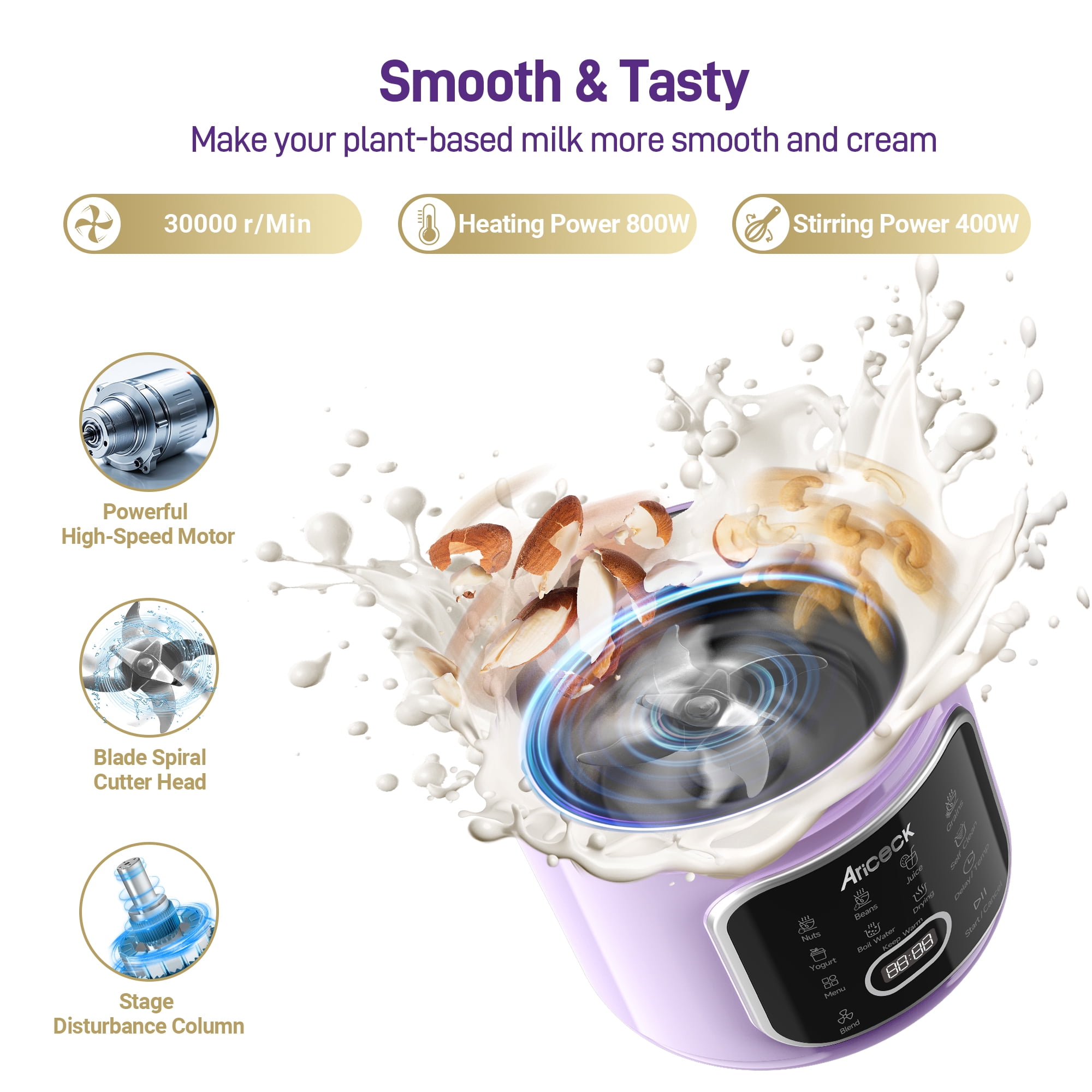 50OZ Nut Milk Maker,   10-in-1 Automatic Soy Milk Machine for Homemade Oat, Coconut, Almond, Yogurt, with Self-Clean, Delay Start, Keep Warm Boil Water
