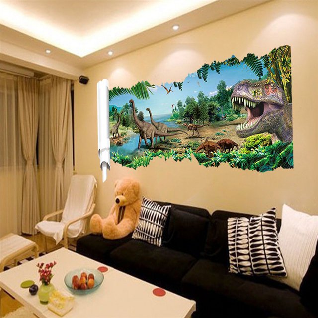 Pegatinas de pared de dinosaurio de la selva 3D, decoración autoadhesiva para sala de estar, dormitorio, habitación de niños (estilo 1) JM