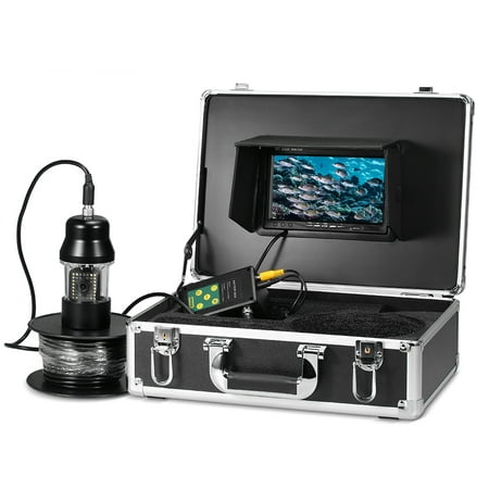 7'' Portable Fish Finder 1000TVL TFT Monitor Waterproof Underwater Video Camera Kit 38PCS LEDs Night Vision Fish Finder Equipment 360° Rotating Camera for Ice Lake Boat Reservoir