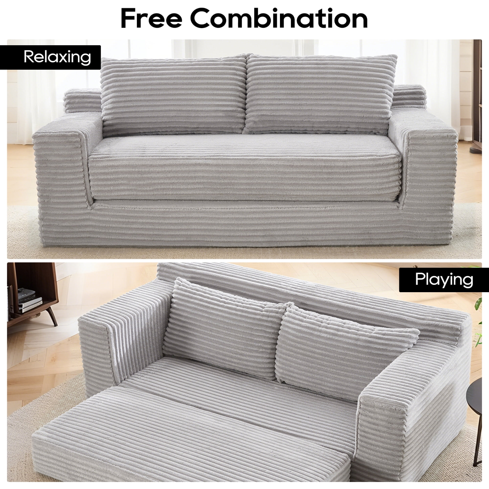 Leumius 70" Corduroy Loveseat Sofa,Pull Out Sleeper Sofa Bed,2-in-1Convertible Sofa Bed with Memory Foam & Steel Frame,No Assembly,Compact Couch for Small Spaces,Apartments,Grey