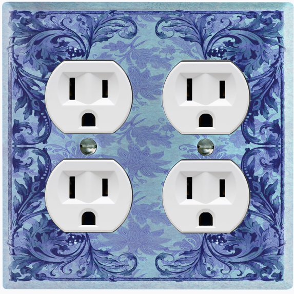 Metal Light Switch Plate Cover Elegant Blue Grape Vine Damask Frame FRA050