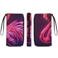 thumbnail image 2 of Womens Wallet Bifold Ladies Cluth Bag Wristlet Wrist Strap Long Purse Neon Flamingo Design, 2 of 6