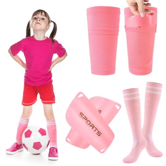 Hengguang 3 Pcs Girls Soccer Shin Guards and Socks Set, Included Shin Sleeves and Long Soccer Socks, Kid Shin Guard and Socks with EVA Cushion Protection Reduce Shocks and Injuries, 6-10 Years
