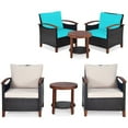 thumbnail image 1 of Costway 3PCS Patio Wicker Sofa Set Acacia Wood Frame with Beige &Turquoise Cushion Covers, 1 of 10