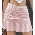 thumbnail image 3 of Femmes Plissé Robe Dame Volant Solide Mini Jupe Été Fonds Filles Mini Jupe Eau Rose S, 3 of 10