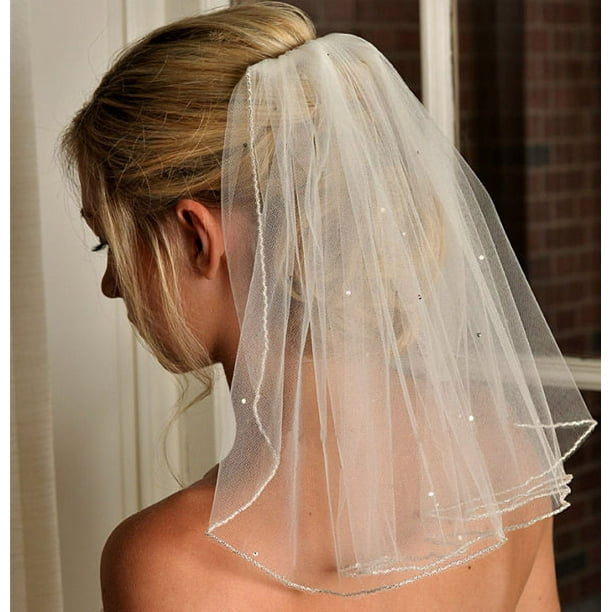 Velos de novia de cristal, velo corto de 1 nivel, malla suave con peine, velo de novia para fiesta de boda, accesorios para el cabello para mujeres y niñas (perla blanca pura)