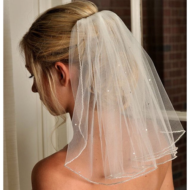 2 velos de novia de cristal, velo corto de 1 nivel, malla suave con peine, velo de novia para fiesta de boda, accesorios para el cabello para mujeres y niñas (marfil)