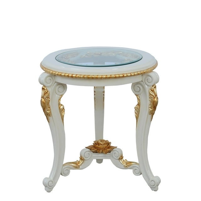 Antique Beige & Gold Luxury BELLAGIO Round Side Table EUROPEAN FURNITURE