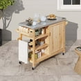 thumbnail image 3 of Uforic Outdoor Grill Table Solid Wood Storage Cabinet, Rolling Kitchen Island, Movable Bar Cart with Stainless Steel Top, 3 of 10