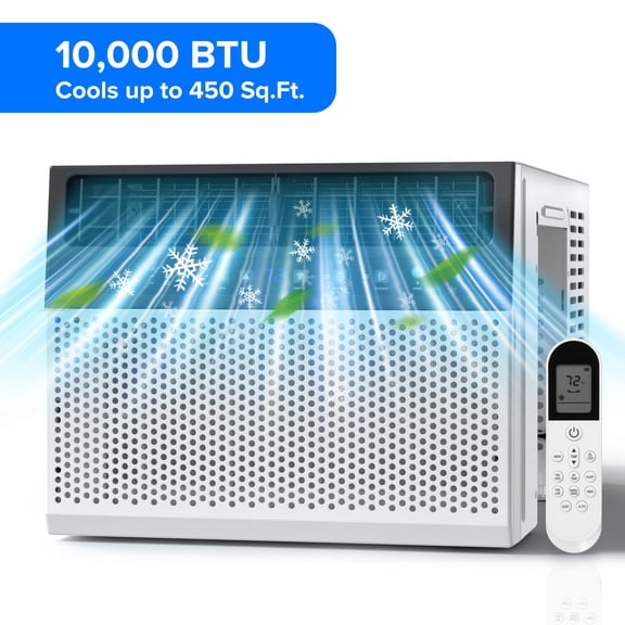 KISSAIR Window Air Conditioner, 10,000 BTU Ashrae Cools 450 Sq.ft., Window AC Unit 6 Modes 24H Timer, Energy-Saving & Low Noise, Remote Control for Home/Office/Dorm/Apt-White