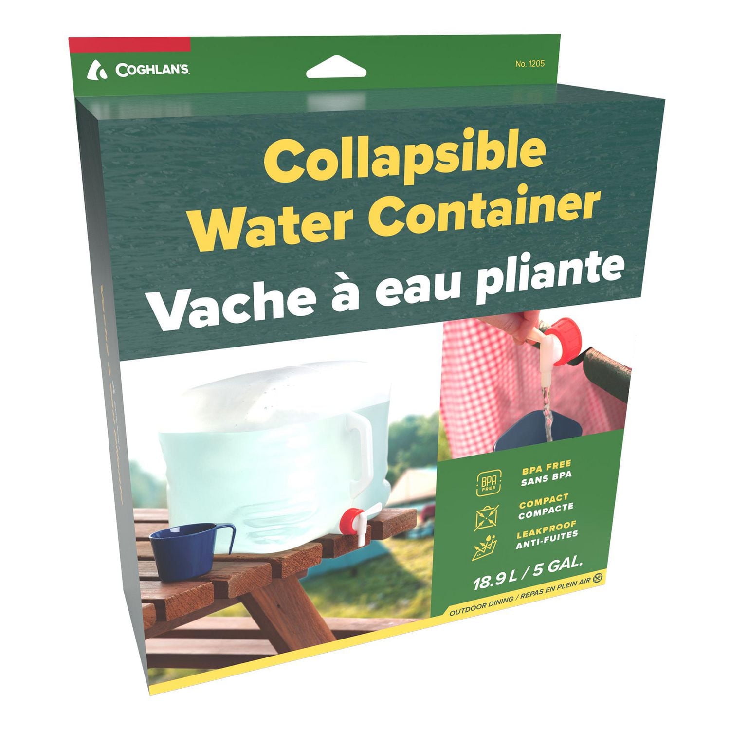 Coghlan's Collapsible Water Container, 5 gallon Capacity, Flexible and Leak-proof, Folds flat and BPA-Free
