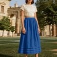 thumbnail image 2 of Lusa Long Skirts for Women 2026 Summer Boho Pleated Loose Fit Lightweight Flowy Skirt Pure Color Casual Elastic High Waisted Swing A-Line Maxi Skirts Blue M, 2 of 5