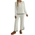 thumbnail image 3 of Womens Two Piece Outfits Casual Long Sleeve Knit Sweater Tops Matching Wide Leg Pants Tracksuit Lounge Sets White S, 3 of 7