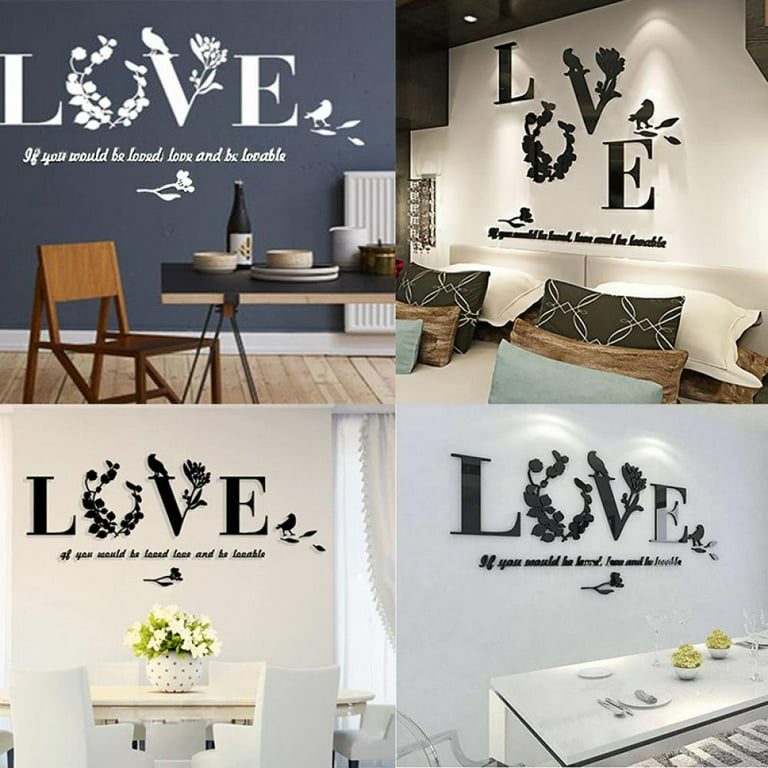 27.5 x 13.3Love Letters 3D Acrylic Mirror Wall Stickers Hearts Shaped 3D  Mirror Wall Decals Family Farmhouse Wall Decor Home Decoration DIY
