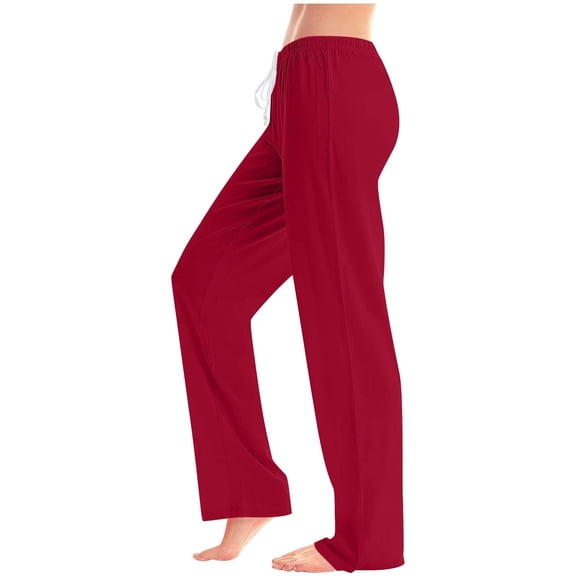 Zysthvn Plus Size Womens Tall Pants Casual Straight Leg Solid Women Trousers Elastic Waist Lightweight Drawstring Loose