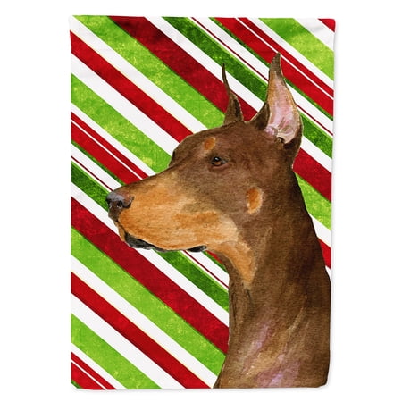 Doberman Candy Cane Holiday Christmas Flag Canvas House Size