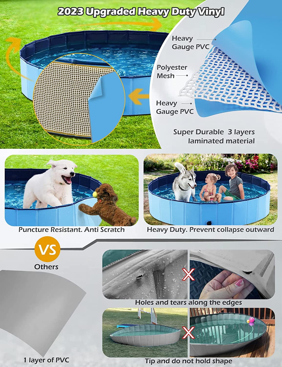 Foldable Dog Pet Bath Pool Collapsible Dog Pet Pool Bathing Tub Kiddie Pool Doggie Wading Pool for Puppy Small Medium Large Dogs Cats and Kids 39.5" Grey