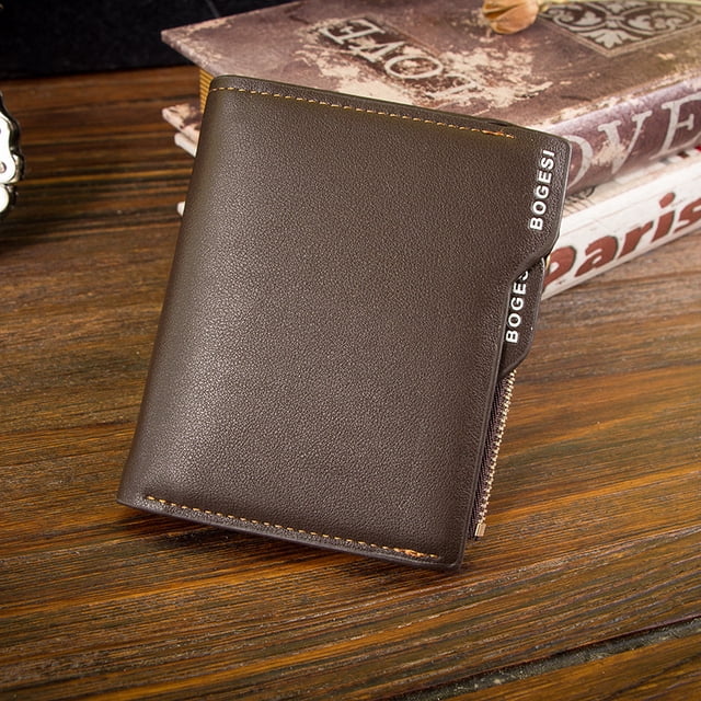 Men's Leather RFID Blocking Slim Wallet with 10 Credit Cards, 2 Bill Compartments, ID Window & Coin Pocket Minimalist Wallet - Brown