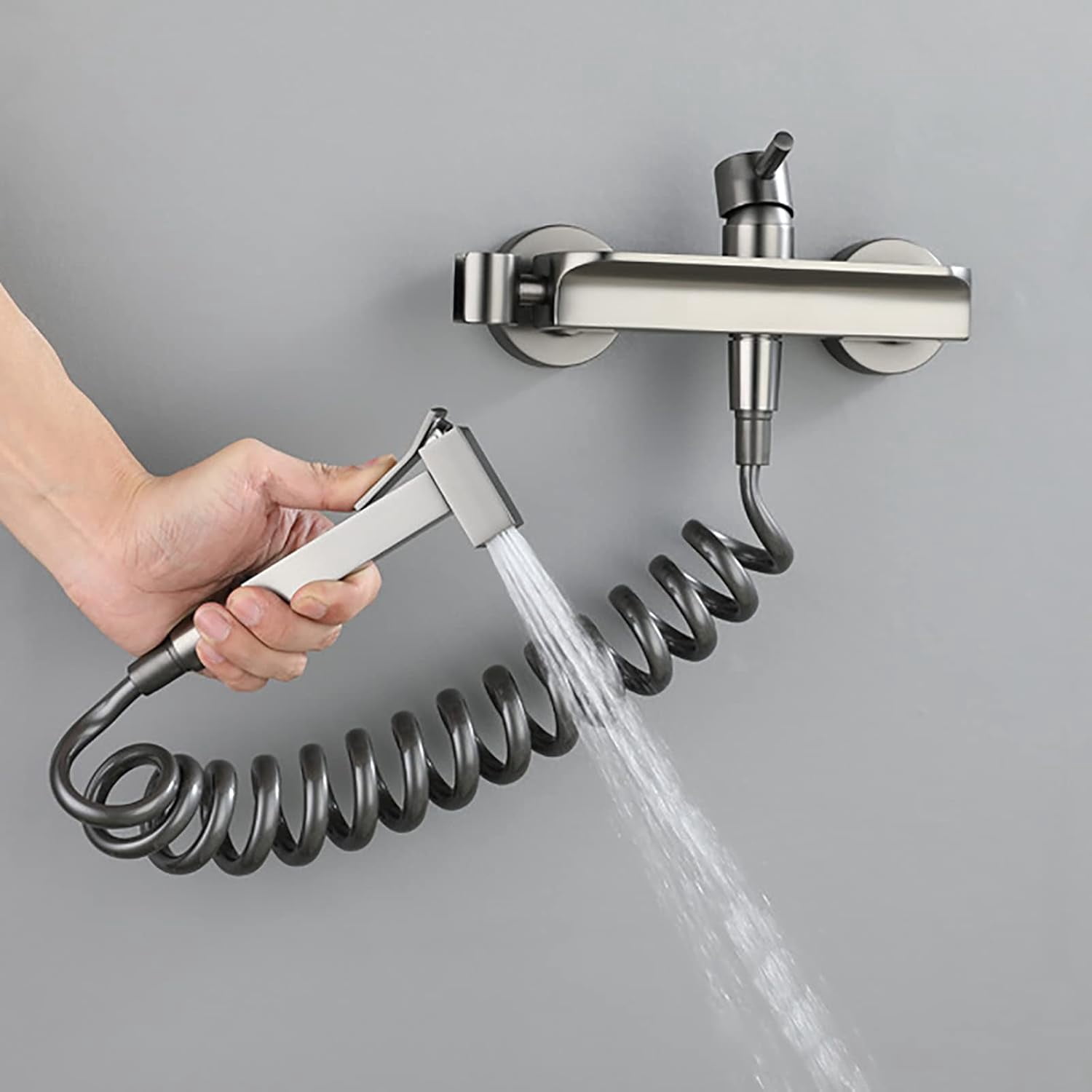 Handheld Bidet Sprayer for Toilet, Gray Brass Bathroom Cloth Diaper Sprayer Set with Cold and Hot Water, Wall Mounted Toilet Bidet Sprayer Kit for Feminine Hygiene,PVC Hose