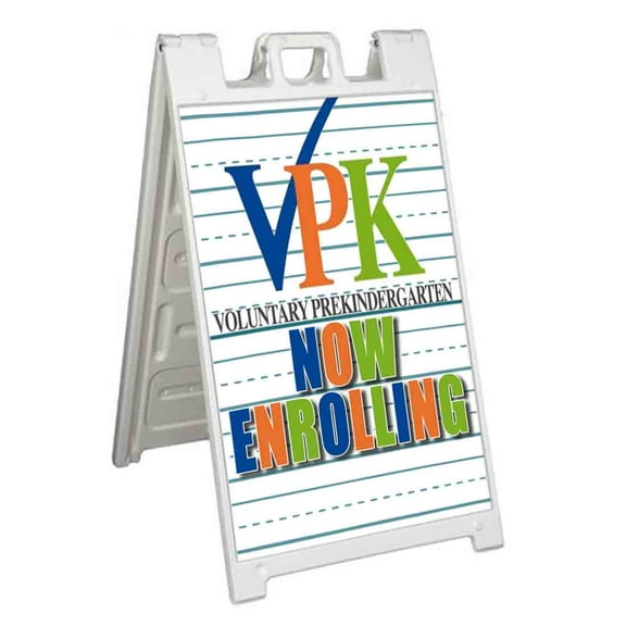 VPK Now Enrolling (24" X 36") Standard A-Frame Signicade, Includes Decal Applied To Stand