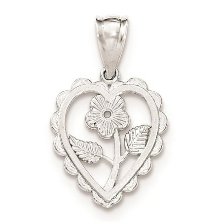 925 Sterling Silver Polished & Textured Mini Flower Center Heart Charm Pendant