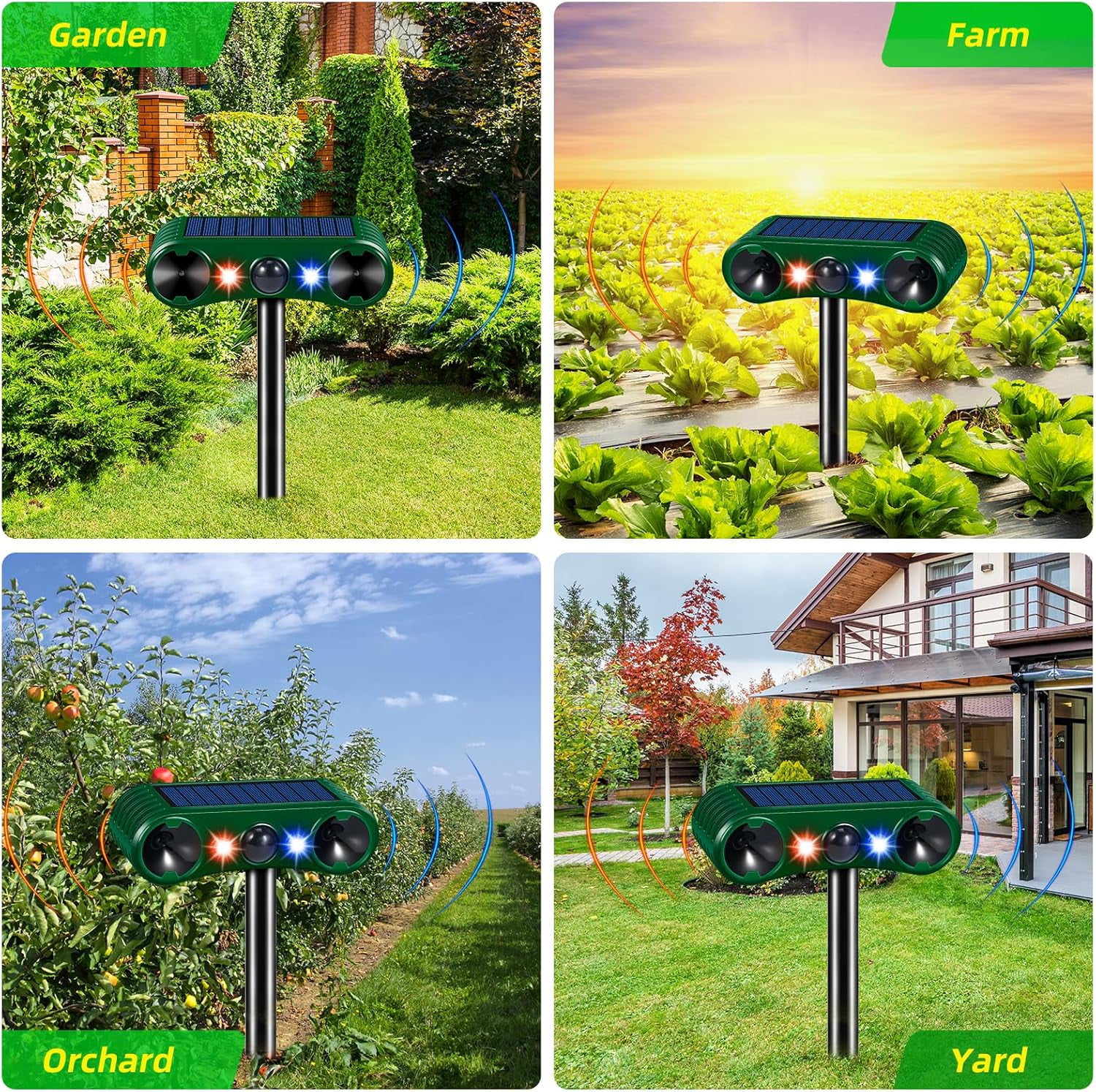 Paddsun Solar Animal Repeller,Ultrasonic Animal Repellent Deer Repellent Devices with LED Flashing Light to Squirrel Rabbit Raccoon for Garden