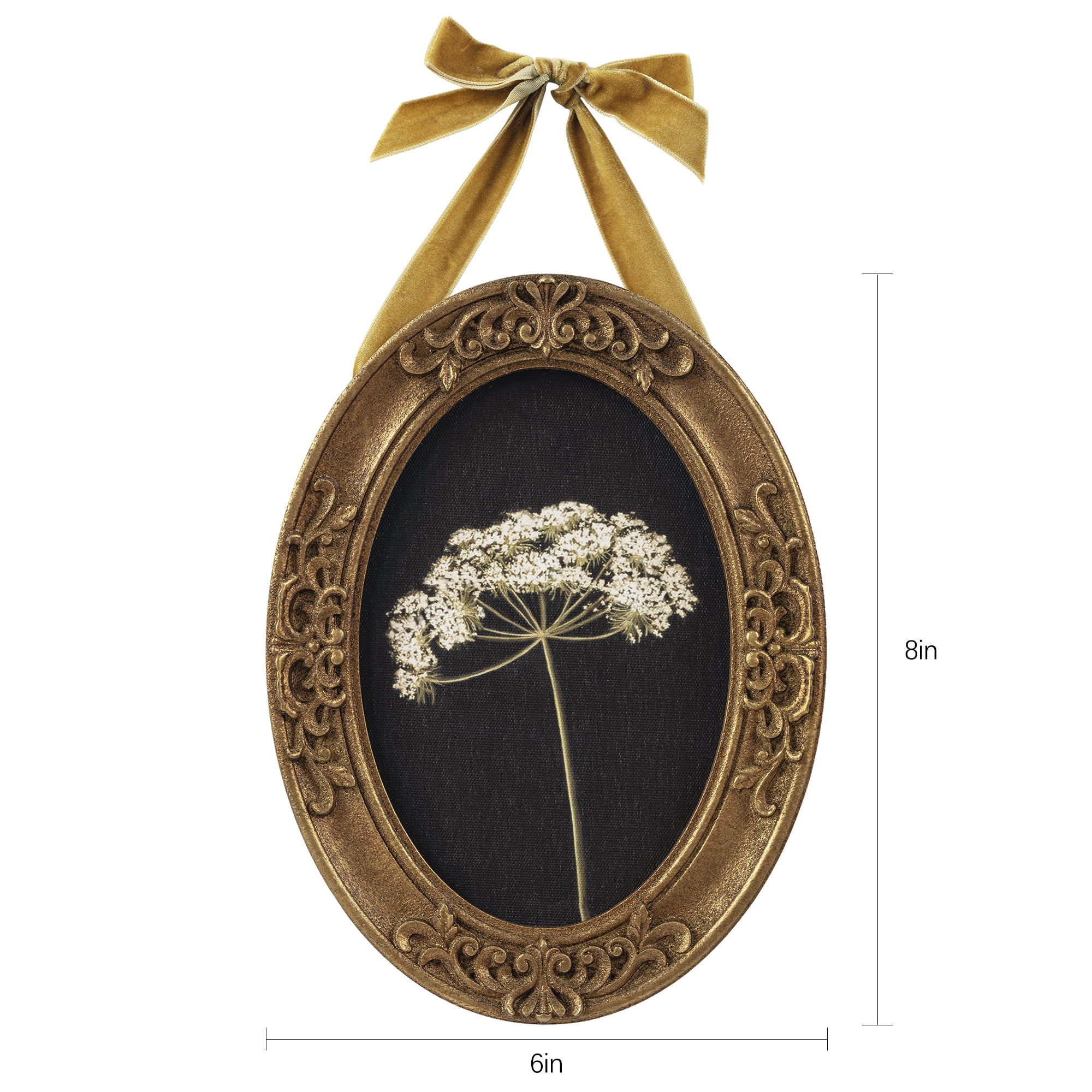 My Texas House Spring Art Wht botanical on blk Framed Canvas w/Velvet Hanger 6x8